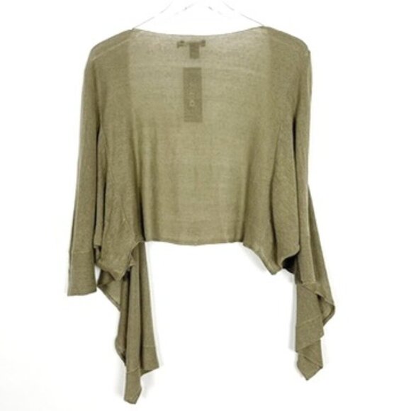 NWT DKNY Cardigan Women's M/L Olive Khaki Cropped 100% Linen Open-Front Sweater - Picture 11 of 12